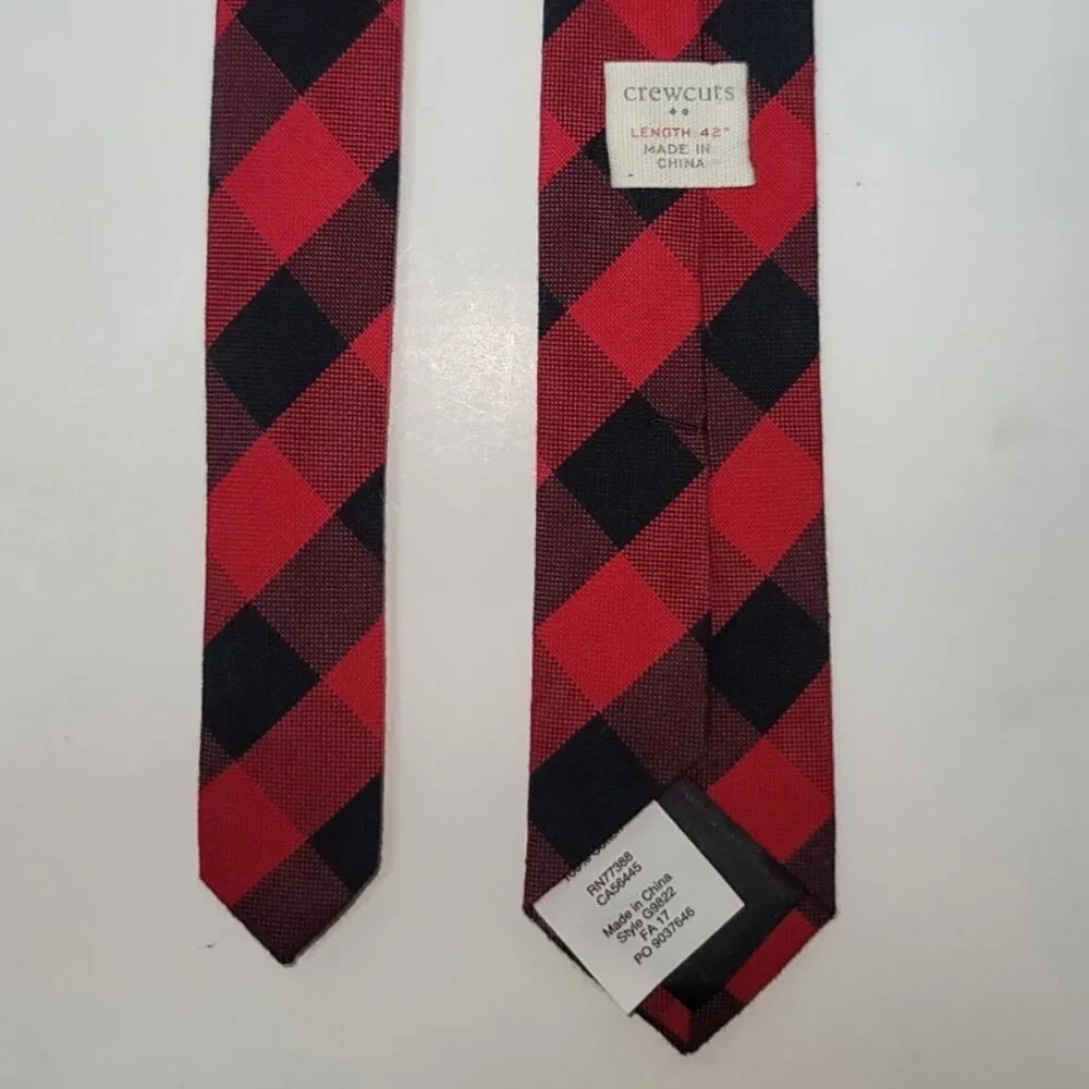 Crewcuts Red Black Plaid Tie T-53